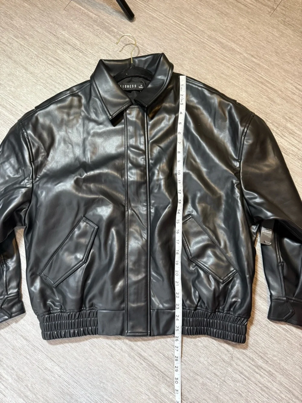 Lioness Kenny Bomber Jacket Black Faux Leather Oversized‎ Minimalist Chic M - Picture 3 of 6